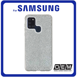Θήκη Πλάτης - Back Cover, Silicone Σιλικόνη TPU Glitter Silver Ασημί For Samsung A21S