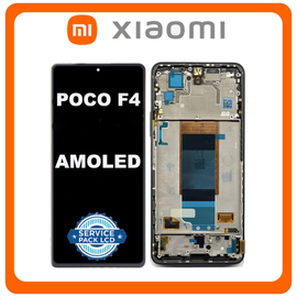 Γνήσια Original Xiaomi Poco F4 (22021211RG, 22021211RI) AMOLED LCD Display Screen Assembly Οθόνη + Touch Screen Digitizer Μηχανισμός Αφής + Frame Bezel Πλαίσιο Σασί Moonlight Silver Ασημί 56000KL11R00 (Sevice Pack By Xiaomi)