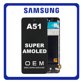 HQ OEM Συμβατό Για Samsung Galaxy A51 (SM-A515F) Super AMOLED LCD Display Screen Assembly Οθόνη + Touch Screen Digitizer Μηχανισμός Αφής + Frame Bezel Πλαίσιο Σασί Prism Crush Black Μαύρο (Premium A+)