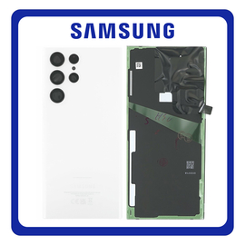 Γνήσια Original Samsung Galaxy S22 Ultra 5G (SM-S908B, SM-S908B/DS, SM-S908) Rear Back Battery Cover Πίσω Κάλυμμα Καπάκι Πλάτη Μπαταρίας + Camera Lens Τζαμάκι Κάμερας White Άσπρο GH82-27457C (Service Pack By Samsung)