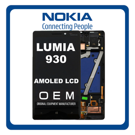 HQ OEM Συμβατό Για Nokia Lumia 930, AMOLED LCD Display Screen Assembly Οθόνη + Touch Screen Digitizer Μηχανισμός Αφής + Frame Bezel Πλαίσιο Σασί Black Μαύρο (Grade AAA+++)