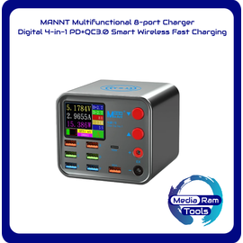 MANNT - Επιτραπέζιος Πολυφορτιστής Με Υποστήριξη PD, QC3 και Ασύρματης Φόρτισης. Με Ψηφιακή Οθόνη - MANNT Multifunctional 8-port Charger - Digital 4-in-1 PD+QC3.0 Smart Wireless Fast Charging