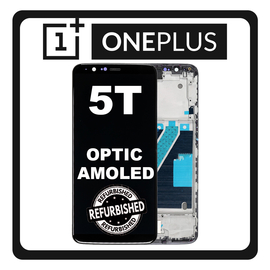New Refurbished OnePlus 5T (A5010) Optic AMOLED LCD Display Screen Assembly Οθόνη + OEM Touch Screen Digitizer Μηχανισμός Αφής + Frame Bezel Πλαίσιο Σασί Midnight Black Μαύρο