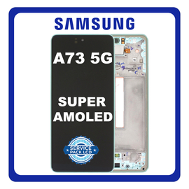 Γνήσια Original Samsung Galaxy A73 5G (SM-A736B, SM-A736B/DS) Super AMOLED LCD Display Screen Assembly Οθόνη + Touch Sreen Digitizer Μηχανισμός Αφής + Frame Bezel Πλαίσιο Σασί Mint Green Πράσινο GH82-28686C GH82-28884C (Service Pack By Samsung)