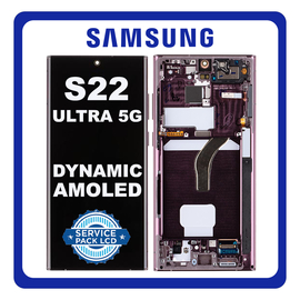 Γνήσια Original Samsung Galaxy S22 Ultra 5G (SM-S908B, SM-S908B/DS) Dynamic AMOLED LCD Display Screen Assembly Οθόνη + Touch Screen Digitizer Μηχανισμός Αφής + Frame Bezel Πλαίσιο Σασί Burgundy Μπορντό GH82-27489B GH82-27488B  (Service Pack By Samsung)