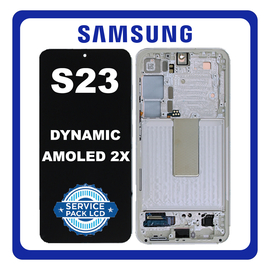 Γνήσια Original Samsung Galaxy S23 (SM-S911B, SM-S911B/DS) Dynamic AMOLED 2X LCD Display Screen Assembly Οθόνη + Touch Screen Digitizer Μηχανισμός Αφής + Frame Bezel Πλαίσιο Σασί Cream GH82-30481B GH82-30480B (Service Pack By Samsung)