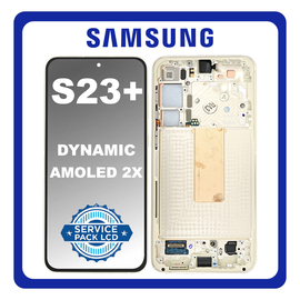 Γνήσια Original Samsung Galaxy S23+ 5G (SM-S916B, SM-S916B/DS) Dynamic AMOLED 2X LCD Display Screen Assembly Οθόνη + Touch Screen Digitizer Μηχανισμός Αφής + Frame Bezel Πλαίσιο Σασί Cream GH82-30476B GH82-30477B (Service Pack By Samsung)