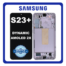 Γνήσια Original Samsung Galaxy S23+ 5G (SM-S916B, SM-S916B/DS) Dynamic AMOLED 2X LCD Display Screen Assembly Οθόνη + Touch Screen Digitizer Μηχανισμός Αφής + Frame Bezel Πλαίσιο Σασί Lavender GH82-30476D GH82-30477D (Service Pack By Samsung)