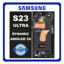 Γνήσια Original Samsung Galaxy S23 Ultra 5G (SM-S918B) Dynamic AMOLED 2X LCD Display Screen Assembly Οθόνη + Touch Screen Digitizer Μηχανισμός Αφής + Frame Bezel Πλαίσιο Σασί Phantom Black Μαύρο GH82-30465A /GH82-30466A (Service Pack By Samsung)