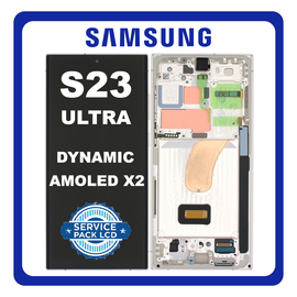 Γνήσια Original Samsung Galaxy S23 Ultra 5G (SM-S918B, SM-S918B/DS) Dynamic AMOLED 2X LCD Display Screen Assembly Οθόνη + Touch Screen Digitizer Μηχανισμός Αφής + Frame Bezel Πλαίσιο Σασί Cream GH82-30465B (Service Pack By Samsung)
