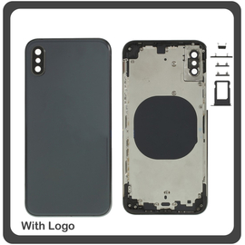 OEM HQ Apple Iphone XS, IphoneXS (A2097, A1920, A2100, A2098) Back Battery Cover- Housing Καπάκι Μπαταρίας- Σασί + Πλαινά πλήκτρα Side Keys + Θήκη Κάρτας Sim Holder Black (Grade AAA+++)