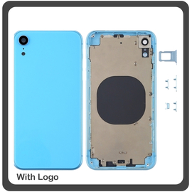 OEM HQ Apple iPhone XR iPhoneXR (A2105, A1984, A2107, A2108, A2106, iPhone11,8) Rear Back Battery Cover Housing Καπάκι Μπαταρίας Σασί + Πλαινά πλήκτρα Side Keys + Θήκη Κάρτας Sim Holder Blue Μπλε (Grade AAA+++)