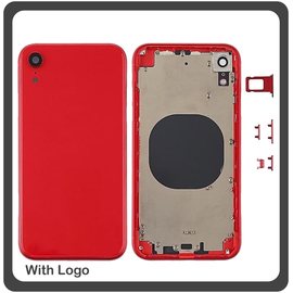 OEM HQ Apple Iphone XR iPhoneXR (A2105, A1984, A2107, A2108, A2106, iPhone11,8) Rear Back Battery Cover Housing Καπάκι Μπαταρίας Σασί + Πλαινά πλήκτρα Side Keys + Θήκη Κάρτας Sim Holder Red Κόκκινο (Grade AAA+++)