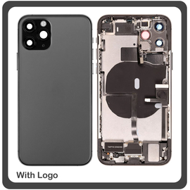 HQ OEM Apple Iphone 11 Pro Max, Iphone11 Pro Max (A2218, A2161, A2220)​ BACK BATTERY COVER MIDDLE FRAME- HOUSING ΚΑΠΑΚΙ ΜΠΑΤΑΡΙΑΣ- ΣΑΣΙ + ΠΛΑΙΝΑ ΠΛΗΚΤΡΑ SIDE KEYS + ΘΗΚΗ ΚΑΡΤΑΣ SIM HOLDER BLACK (Grade AAA+++)