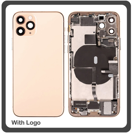 HQ OEM Apple Iphone 11 Pro, Iphone11 Pro (A2215, A2160, A2217) BACK BATTERY COVER MIDDLE FRAME- HOUSING ΚΑΠΑΚΙ ΜΠΑΤΑΡΙΑΣ- ΣΑΣΙ + ΠΛΑΙΝΑ ΠΛΗΚΤΡΑ SIDE KEYS + ΘΗΚΗ ΚΑΡΤΑΣ SIM HOLDER GOLD (Grade AAA+++)