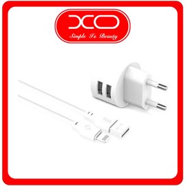 XO Φορτιστής με 2 Θύρες USB-A και Καλώδιο Lightning White Λευκός (L62)