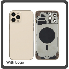 HQ OEM Συμβατό Για Apple iPhone 12 Pro Max, iPhone 12 ProMax (A2411, A2342) EU Version Rear Back Battery Cover Middle Frame- Housing Πίσω Κάλυμμα Καπάκι Πλάτη Μπαταρίας - Σασί + Side Keys Πλαινά πλήκτρα  + Sim Tray Θήκη Κάρτας Gold Χρυσό (Grade AAA+++)