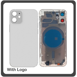 HQ OEM Συμβατό Για Apple iPhone 12 Mini, iPhone 12Mini (A2399, A2176) EU Version Rear Back Battery Cover Middle Frame- Housing Πίσω Κάλυμμα Καπάκι Πλάτη Μπαταρίας - Σασί + Side Keys Πλαινά πλήκτρα  + Sim Tray Θήκη Κάρτας White Άσπρο (Grade AAA+++)