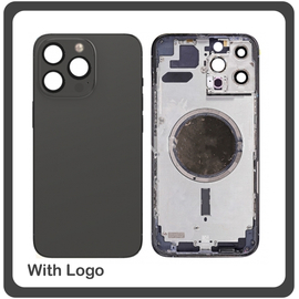 HQ OEM Συμβατό Για Apple iPhone 13 Pro, iPhone 13Pro (A2638, A2483) EU Version Rear Back Battery Cover Middle Frame- Housing Πίσω Κάλυμμα Καπάκι Πλάτη Μπαταρίας - Σασί + Side Keys Πλαινά πλήκτρα  + Sim Tray Θήκη Κάρτας Black Μαύρο (Grade AAA+++)