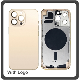 HQ OEM Συμβατό Για Apple iPhone 13 Pro, iPhone 13Pro (A2638, A2483) EU Version Rear Back Battery Cover Middle Frame- Housing Πίσω Κάλυμμα Καπάκι Πλάτη Μπαταρίας - Σασί + Side Keys Πλαινά πλήκτρα  + Sim Tray Θήκη Κάρτας Gold Χρυσό (Grade AAA+++)