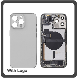 HQ OEM Συμβατό Για Apple iPhone 13 Pro, iPhone 13Pro (A2638, A2483) EU Version Rear Back Battery Cover Middle Frame- Housing Πίσω Κάλυμμα Καπάκι Πλάτη Μπαταρίας - Σασί + Side Keys Πλαινά πλήκτρα  + Sim Tray Θήκη Κάρτας Silver Ασημί (Grade AAA+++)