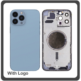 HQ OEM Συμβατό Για Apple iPhone 13 Pro Max, iPhone 13 ProMax (A2643, A2484) EU Version Rear Back Battery Cover Middle Frame- Housing Πίσω Κάλυμμα Καπάκι Πλάτη Μπαταρίας - Σασί + Side Keys Πλαϊνά πλήκτρα  + Sim Tray Θήκη Κάρτας Blue Μπλε (Grade AAA+++)