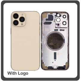 HQ OEM Συμβατό Για Apple iPhone 13 Pro Max, iPhone 13 ProMax (A2643, A2484) EU Version Rear Back Battery Cover Middle Frame- Housing Πίσω Κάλυμμα Καπάκι Πλάτη Μπαταρίας - Σασί + Side Keys Πλαϊνά πλήκτρα  + Sim Tray Θήκη Κάρτας Gold Χρυσό (Grade AAA+++)