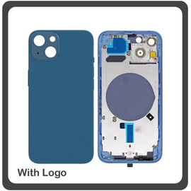 HQ OEM Συμβατό Για Apple iPhone 13, iPhone13 (A2633, A2482) EU Version Rear Back Battery Cover Middle Frame- Housing Πίσω Κάλυμμα Καπάκι Πλάτη Μπαταρίας - Σασί + Side Keys Πλαϊνά πλήκτρα  + Sim Tray Θήκη Κάρτας Midnight Blue Μπλε (Grade AAA+++)