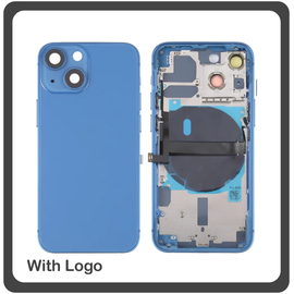 HQ OEM Συμβατό Για Apple iPhone 13 Mini, iPhone13 Mini (A2628, A2481) EU Version Rear Back Battery Cover Middle Frame- Housing Πίσω Κάλυμμα Καπάκι Πλάτη Μπαταρίας - Σασί + Side Keys Πλαινά πλήκτρα  + Sim Tray Θήκη Κάρτας Blue Μπλε (Grade AAA+++)