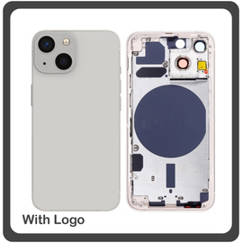 HQ OEM Συμβατό Για Apple iPhone 13 Mini, iPhone13 Mini (A2628, A2481) EU Version Rear Back Battery Cover Middle Frame- Housing Πίσω Κάλυμμα Καπάκι Πλάτη Μπαταρίας - Σασί + Side Keys Πλαινά πλήκτρα  + Sim Tray Θήκη Κάρτας Starlight White Άσπρο (Grade AAA+++)