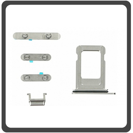 HQ OEM Συμβατό Για Apple iPhone 11 Pro Max, iPhone 11Pro Max, iPhone11 ProMAx (A2218, A2161, A2220, iPhone12.5) Set (Sim Tray + Power On/Off + Volume Keys + Silence Button) Silver Ασημί (Grade AAA+++)
