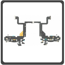 HQ OEM Συμβατό Για Apple iPhone 13 Pro, iPhone13 Pro (A2638, A2483, A2636, A2639, A2640, iPhone14,2) Charging Dock Connector Lightning Flex Καλωδιοταινία Κονέκτορας Φόρτισης + Microphone Μικρόφωνο Black Μαύρο (Grade AAA+++)