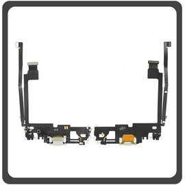 HQ OEM Συμβατό Για Apple iPhone 12 Pro Max, iPhone 12 ProMax (A2411, A2342, A2410) Charging Dock Connector Lightning Flex Καλωδιοταινία Κονέκτορας Φόρτισης + Microphone Μικρόφωνο Silver Ασημί (Grade AAA+++)