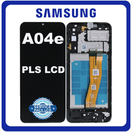 Γνήσια Original Samsung Galaxy A04e ( SM-A042F, SM-A042F/DS) PLS LCD Display Screen Assembly Οθόνη + Touch Screen Digitizer Μηχανισμός Αφής + Frame Bezel Πλαίσιο Σασί Black Μαύρο GH81-23088A (Service Pack By Samsung)