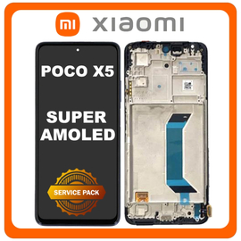 Γνήσια Original Xiaomi Poco X5 5G (22111317PG, 22111317PI) Super AMOLED LCD Display Screen Assembly Οθόνη + Touch Screen Digitizer Μηχανισμός Αφής + Frame Bezel Πλαίσιο Σασί Jaguar Black Μαύρο 560001M17P00 (Service Pack By Xiaomi)