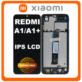 Γνήσια Original Xiaomi Redmi A1 (220733SI, 220733SG), Redmi A1+ (220733SFG) IPS LCD Display Screen Assembly Οθόνη + Touch Screen Digitizer Μηχανισμός Αφής + Frame Bezel Πλαίσιο Σασί Black Μαύρο 5600010C3S00 (Service Pack By Xiaomi)