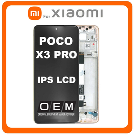 HQ OEM Συμβατό Για Xiaomi Poco X3 Pro (M2102J20SG, M2102J20SI), Poco X3 (MZB07Z0IN, MZB07Z1IN) IPS LCD Display Screen Assembly Οθόνη + Touch Screen Digitizer Μηχανισμός Αφής + Frame Bezel Πλαίσιο Σασί Metal Bronze (Grade AAA+++)