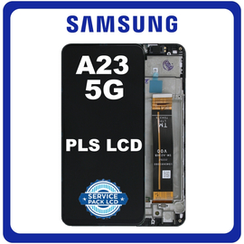 Γνήσια Original Samsung Galaxy A23 5G (SM-A236U, SM-A236U1) PLS LCD Display Screen Assembly Οθόνη + Touch Screen Digitizer Μηχανισμός Αφής + Frame Bezel Πλαίσιο Σασί Black Μαύρο GH82-29735A GH82-29734A (Service Pack By Samsung)