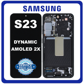 Γνήσια Original Samsung Galaxy S23 (SM-S911B, SM-S911B/DS) Dynamic AMOLED 2X LCD Display Screen Assembly Οθόνη + Touch Screen Digitizer Μηχανισμός Αφής + Frame Bezel Πλαίσιο Σασί Graphite Μαύρο GH82-30480E GH82-30481E (Service Pack By Samsung)