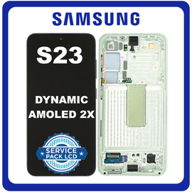 Γνήσια Original Samsung Galaxy S23 (SM-S911B, SM-S911B/DS) Dynamic AMOLED 2X LCD Display Screen Assembly Οθόνη + Touch Screen Digitizer Μηχανισμός Αφής + Frame Bezel Πλαίσιο Σασί Lime GH82-30481F, GH82-30481F (Service Pack By Samsung)