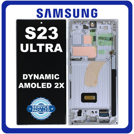 Γνήσια Original Samsung Galaxy S23 Ultra 5G (SM-S918B, SM-S918B/DS) Dynamic AMOLED 2X LCD Display Screen Assembly Οθόνη + Touch Screen Digitizer Μηχανισμός Αφής + Frame Bezel Πλαίσιο Σασί Sky Blue/Lime GH82-30465G (Service Pack By Samsung)