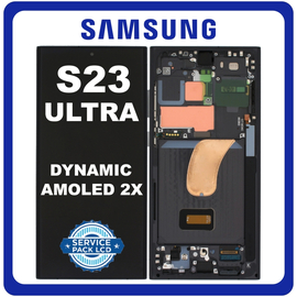 Γνήσια Original Samsung Galaxy S23 Ultra 5G (SM-S918B, SM-S918B/DS) Dynamic AMOLED 2X LCD Display Screen Assembly Οθόνη + Touch Screen Digitizer Μηχανισμός Αφής + Frame Bezel Πλαίσιο Σασί Graphite/Red GH82-30466E (Service Pack By Samsung)