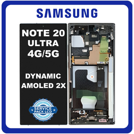 Original Samsung Galaxy Note20 Ultra 4G (SM-N985B), Note20 Ultra 5G (SM-N986B), Dynamic AMOLED 2X LCD Display Screen Assembly Οθόνη + Touch Screen Digitizer Μηχανισμός Αφής + Frame Bezel Πλαίσιο Σασί Mystic Black Μαύρο No Camera GH82-31458A (Servive Pack By Samsung)