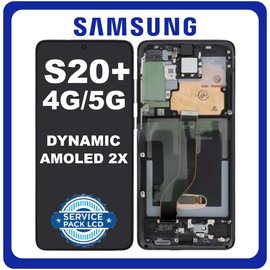 Γνήσια Original Samsung Galaxy S20+ (SM-G985, SM-G985F), S20+ 5G (SM-G986, SM-G986F), Dynamic AMOLED 2X LCD Display Screen Assembly Οθόνη + Touch Screen DIgitizer Μηχανισμός Αφής + Frame Bezel Πλαίσιο Σασί Cosmic Black Μαύρο GH82-31441A No Camera (Service Pack By Samsung)