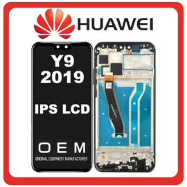 HQ OEM Συμβατό Με Huawei Y9, Huawei Y 9 (2019) IPS LCD Display Screen Assembly Οθόνη + Touch Screen Digitizer Μηχανισμός Αφής + Frame Bezel Πλαίσιο Σασί Black Μαύρο (Grade AAA+++)