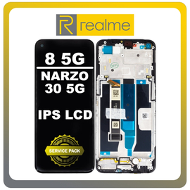 Γνήσια Original Realme 8 5G (RMX3241), Realme Narzo 30 5G (RMX3242) IPS LCD Display Screen Assembly Οθόνη + Touch Screen Digitizer Μηχανισμός Αφής + Frame Bezel Πλαίσιο Σασί Black Μαύρο 57983105104 (Service Pack By Realme)