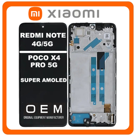 HQ OEM Συμβατό Με Xiaomi Redmi Note 11 Pro 4G/5G (21091116I), Poco X4 Pro 5G (2201116PG) Super AMOLED LCD Display Screen Assembly Οθόνη + Touch Screen Digitizer Μηχανισμός Αφής + Frame Bezel Πλαίσιο Σασί Black Μαύρο (Grade AAA)