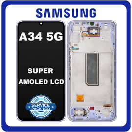 Γνήσια Original Samsung Galaxy A34 5G (SM-A346E, SM-A346B), Super AMOLED LCD Display Screen Assembly Οθόνη + Touch Screen Digitizer Μηχανισμός Αφής + Frame Bezel Πλαίσιο Σασί Violet Βιολετί GH82-31201D/ GH82-31200D (Service Pack By Samsung)