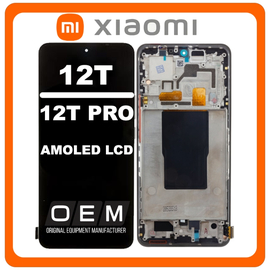 HQ OEM Συμβατό Με Xiaomi 12T 5G (22071212AG), 12T Pro 5G (22081212UG, 22081212G) AMOLED LCD Display Screen Assembly Οθόνη + Touch Screen Digitizer Μηχανισμός Αφής + Frame Bezel Πλαίσιο Σασί Black Μαύρο (Premium A+)