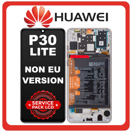 Γνήσια Original Huawei P30 lite New Edition 2020 (Marie-L21BX, MAR-LX2B, HWV33) IPS LCD Display Screen Οθόνη + Touch Digitizer Μηχανισμός Αφής + Πλαίσιο Frame Bezel + Battery Μπαταρία White Ασπρο 02352PJP (Service Pack By Huawei)
